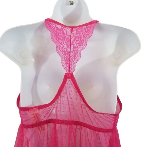 Jessica Simpson Babydoll Pink Mesh & Lace Racerback Nightie Size Medium - Picture 7 of 13
